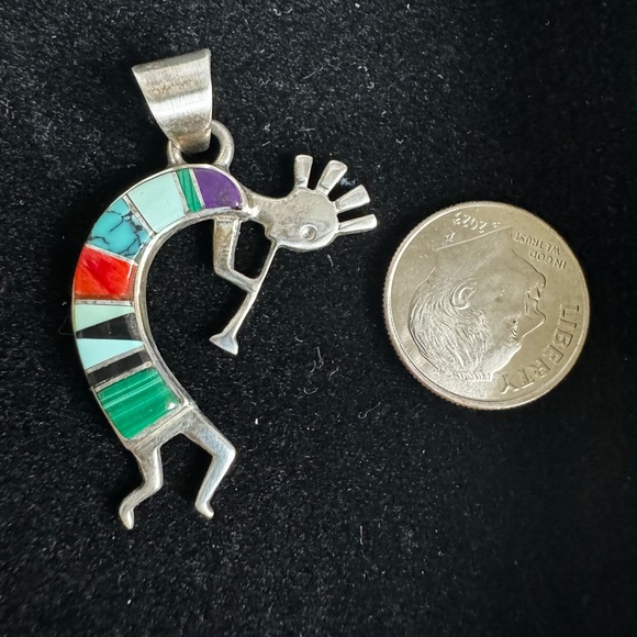 VTG Kokopelli Native American Pendant Sterling Multi Stone Inlay TSF MM - Picture 8 of 10